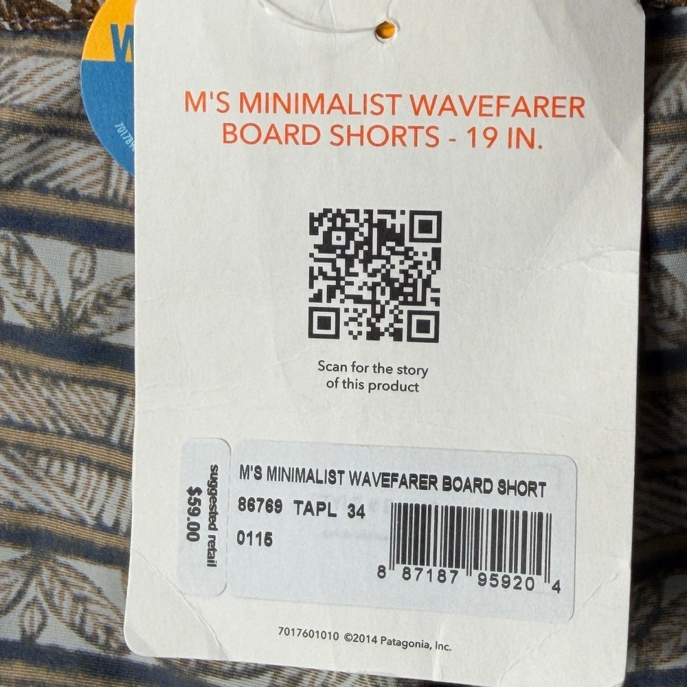 Patagonia Mens Minimalist Wavefarer Board Shorts 34 Brown Tapa Stripe 86769 NWT - Picture 11 of 14